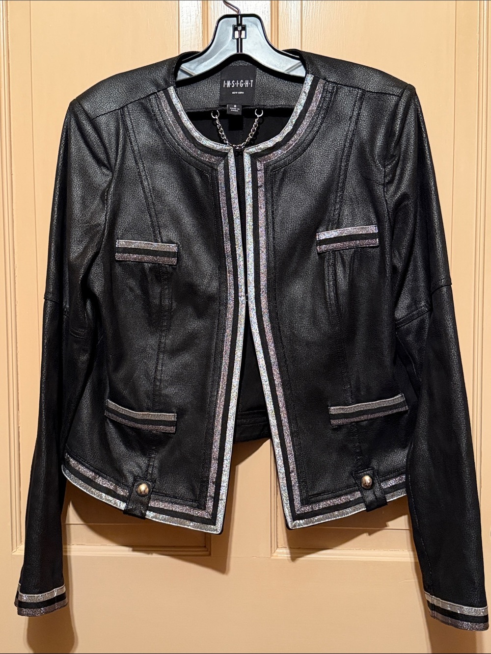 Insight Black Faux Leather Jacket with Metallic Trim